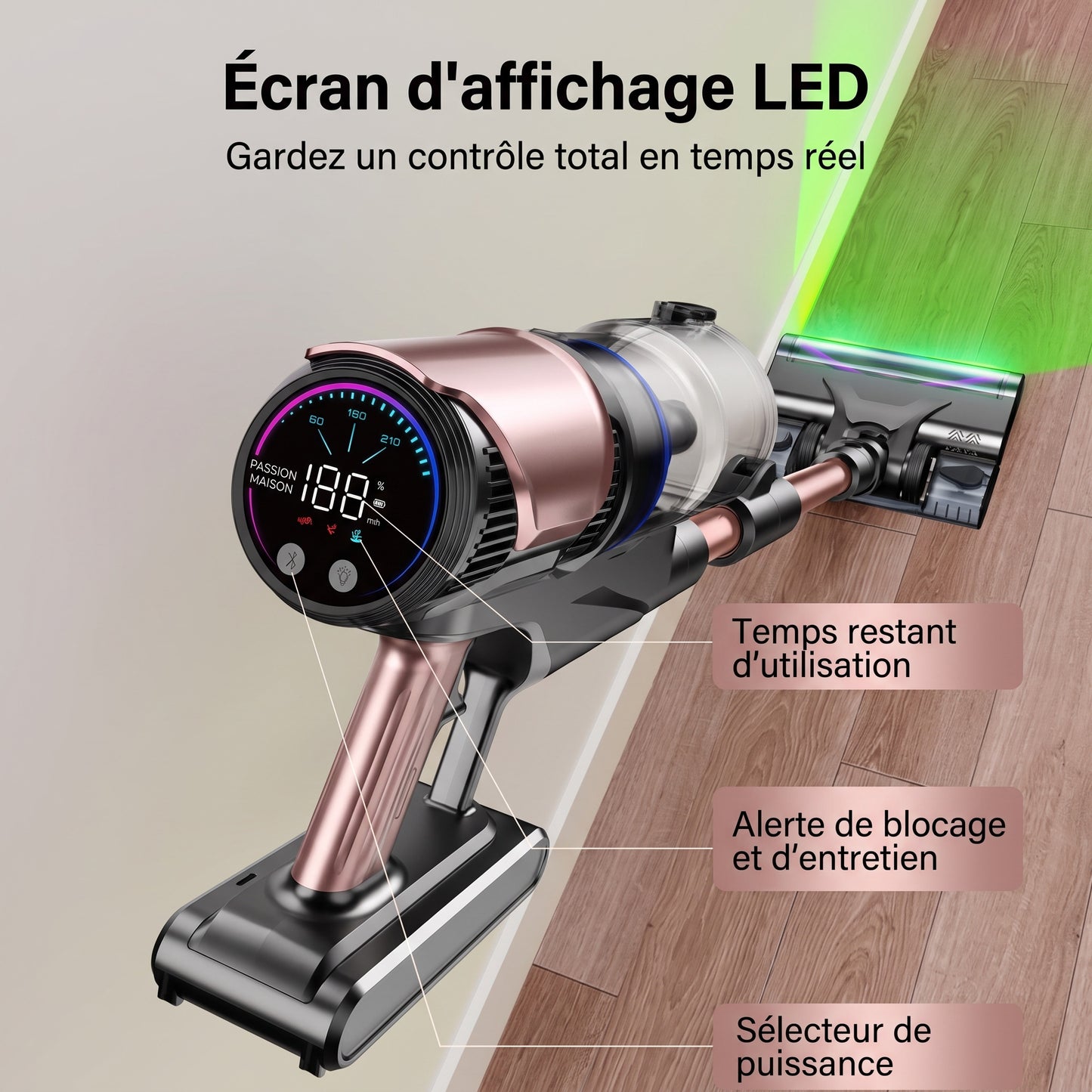 Aspirateur Balai Sans Fil Fusion – Aspiration & Lavage 2-en-1 – 85 KPa – 60 min