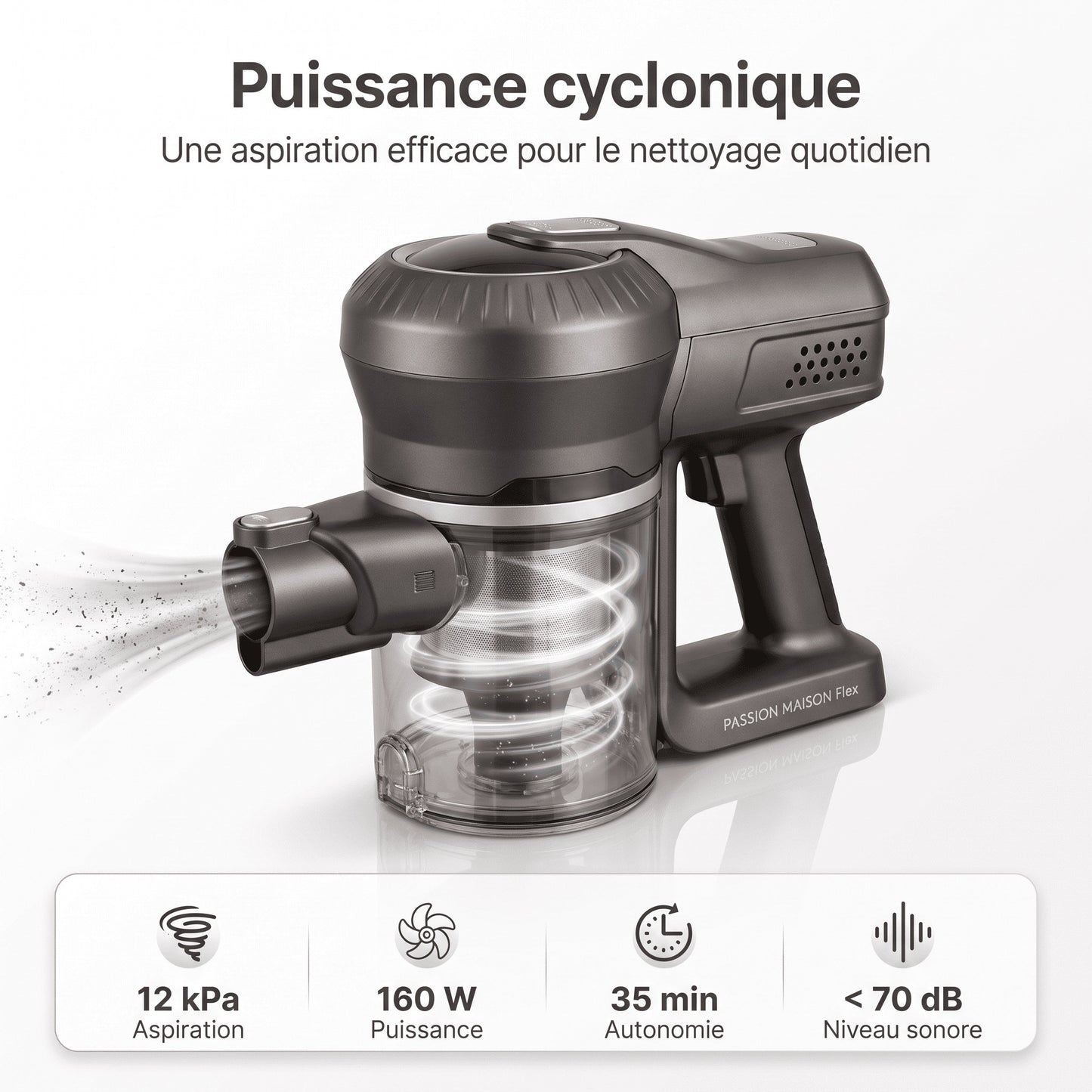 Aspirateur Balai Sans Fil Flex – 2-en-1 – 160 W – 35 min – Tube Pliable – Éclairage LED