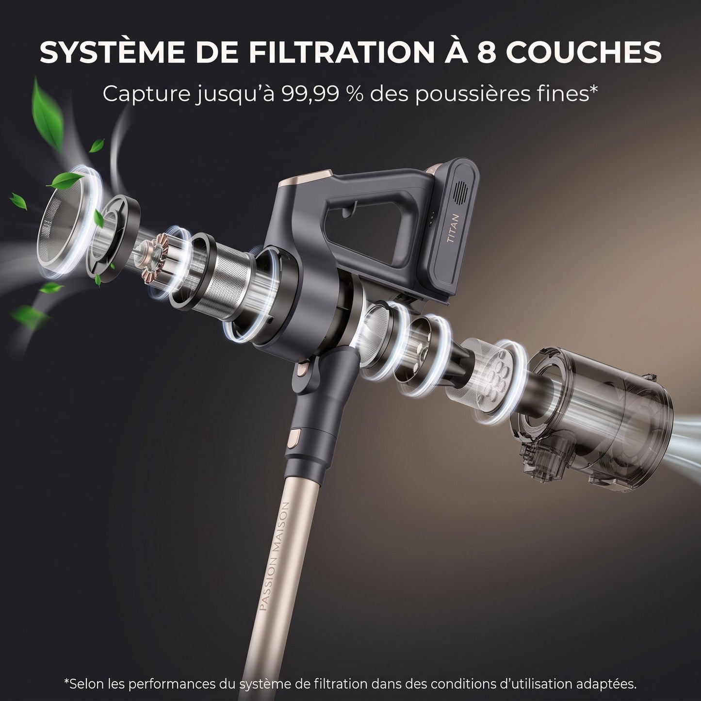 Aspirateur Balai Sans Fil Titan – 55 kPa – 600 W – 70 min – Écran LED – Anti-Enchevêtrement