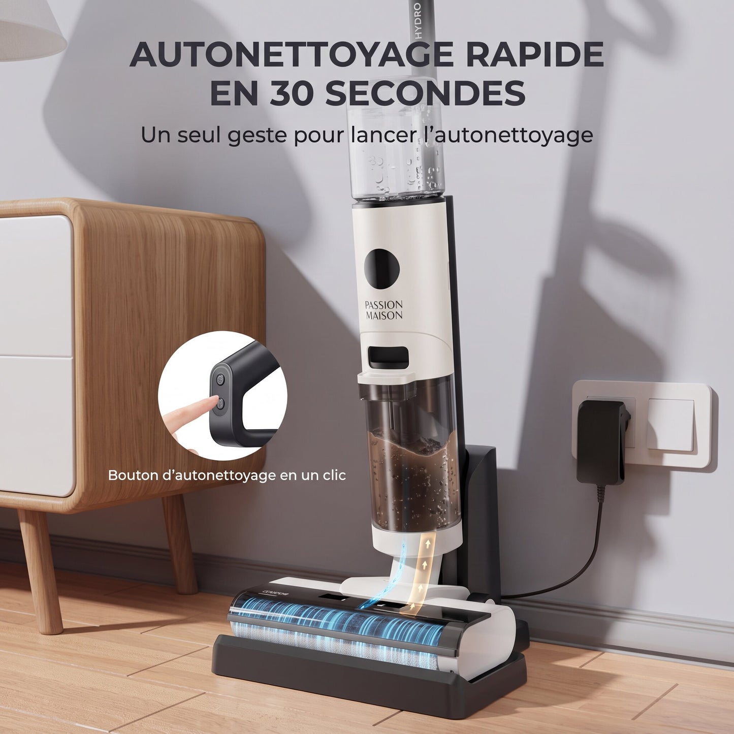 Aspirateur Laveur Sans Fil Hydro – Aspire & Lave – 9 kPa – 30 min – Double Réservoir 1,3 L – Autonettoyage