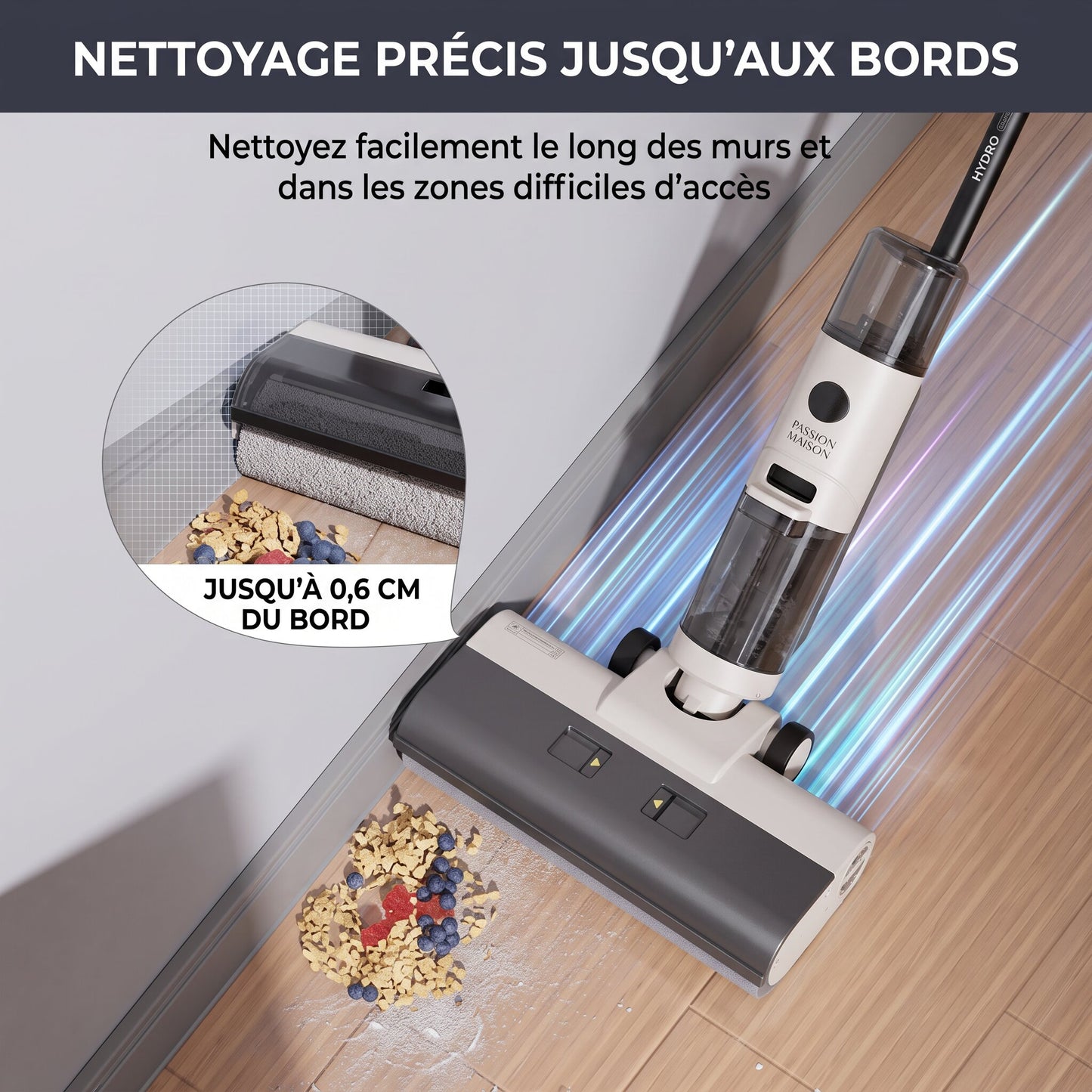 Aspirateur Laveur Sans Fil Hydro – Aspire & Lave – 9 kPa – 30 min – Double Réservoir 1,3 L – Autonettoyage