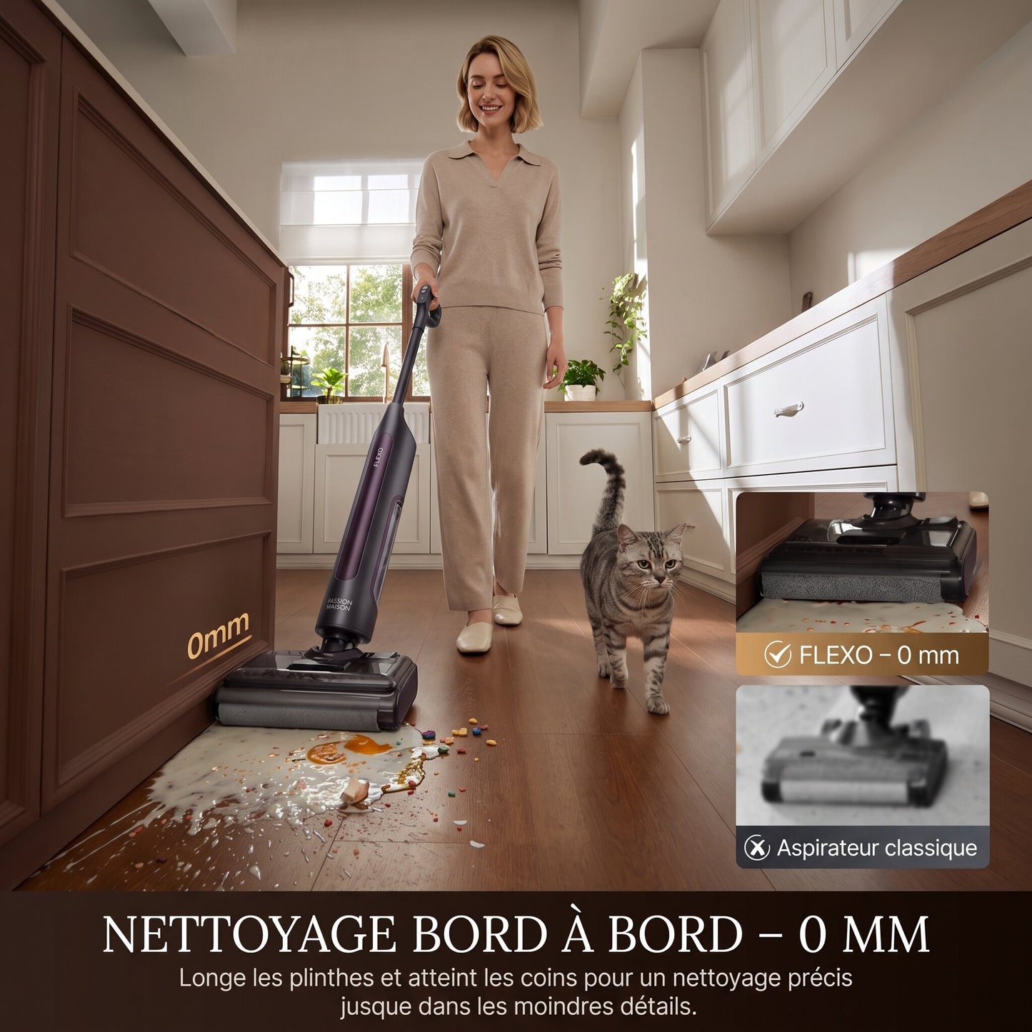 Aspirateur Laveur Sans Fil Flexo 3-en-1 – 25 kPa – Design Plat 180° – Autonomie 60 min