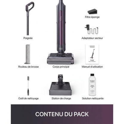 Aspirateur Laveur Sans Fil Flexo 3-en-1 – 25 kPa – Design Plat 180° – Autonomie 60 min