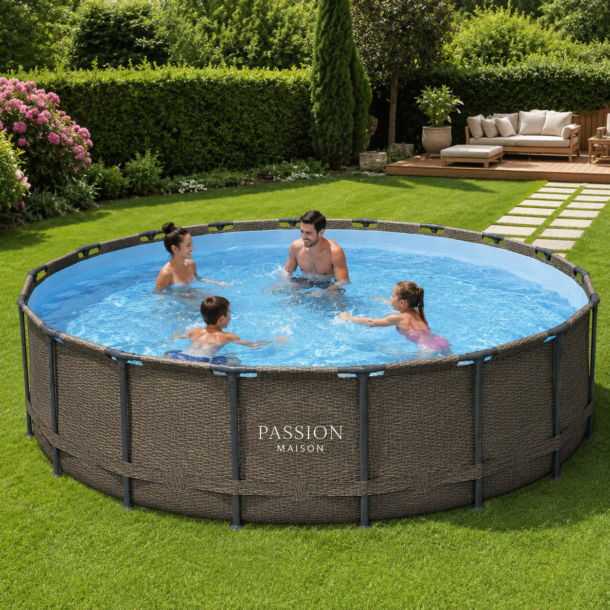 Piscine Tubulaire Ronde Passion Maison Azur 5,49 x 1,22m – Échelle, Bâche & Pompe Incluse